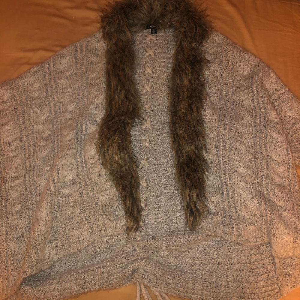 Fur neck cardigan